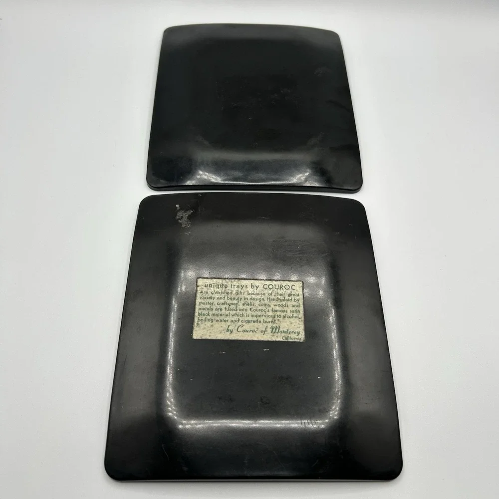 Vintage Couroc of Monterey Coin Turquoise Inlay Trays Set of 2 MCM California
